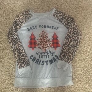 SHEIN Gray and Leopard Christmas Sweatshirt